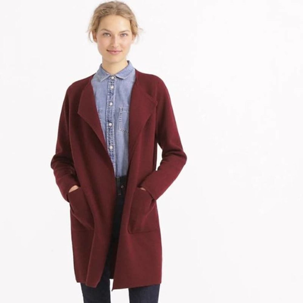 J. Crew Juliette collarless‎ knit sweater blazer Sz XS burgundy red J6339